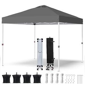 PHONWHON Shades 10x10 Pop Up Canopy with One Push Setup,Heavy Duty Beach Tent with Wheels for Easy Moving, Sun Shelter for Parties,Events, Outdoor Gazebo with 420D Coated Waterproof Grey Fabric