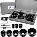 12-Piece Hole Saw Kit, Includes 8 Sizes (3/4" to 2-1/2"), Arbors, Drill Bits, and Hex Key, Ideal for Softwood, Plywood, and PVC (Black)