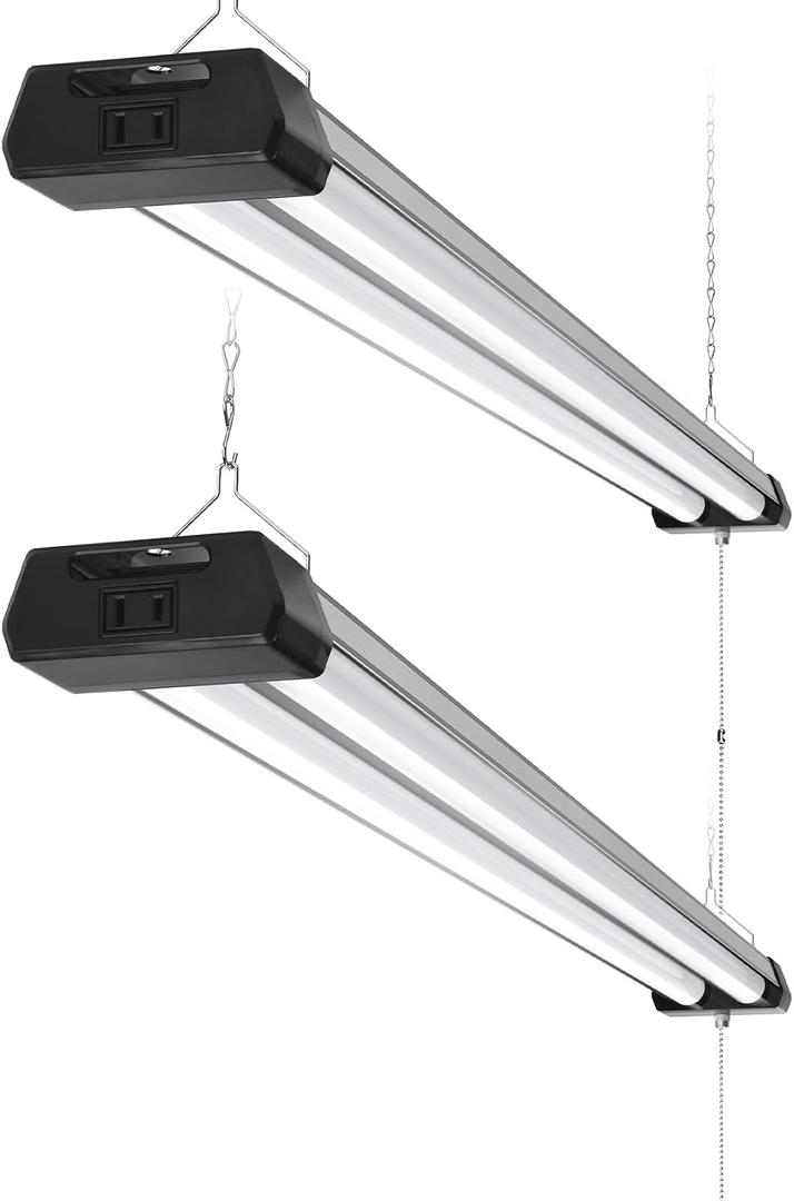 Barrina BS42a 4FT LED Shop Light for Garage, 42W, 5000K, 4800LM, Linkable Plug in Light Fixture, Workshop, Hanging or Flush Mount, Concealed Wiring Design, Pull Chain Switch, Heat Dissipation, 2 Packs