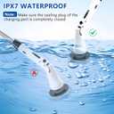 Electric Spin Scrubber, Hillyfe Bath Scrubber for Cleaning with 7 Replaceable Brush Heads, IPX7 Waterproof,300/400 RPM, 3 Adjustable Size,Cordless Shower Cleaner Brush for Bathroom Floor,White