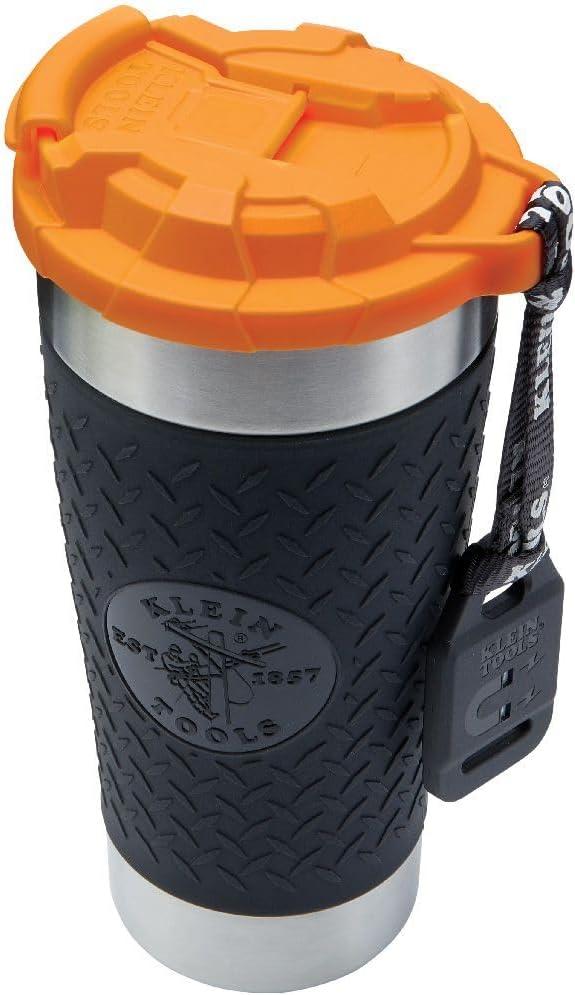 Klein Tools 55580 Stainless Steel Tumbler with Flip-top Lid, Insulated 20 oz. Tradesman's Double Wall Vacuum Mug, Slip-resistant Sleeve