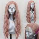 ELESTY 13 * 4 Icy Pink Synthetic Lace Front Wig Long Wavy Free Part Lace Front Synthetic Wig Pre Plucked Natural Hairline Glueless Heat Resistant Fiber Hair Loose Curly Wigs for Women Cosplay (LC2501)