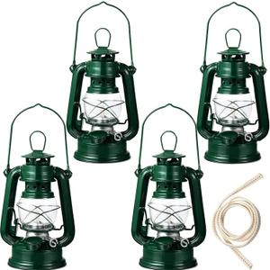 Honoson 4 Pieces Oil Lamp Hurricane Lamp Kerosene Lantern for Indoor Outdoors Decorative Hanging Oil Lantern with Wick Gift for Christmas Hiking Emergency Camping Party Decoration(Green,8 Inch)