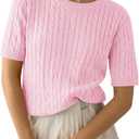 Saodimallsu Womens Cable Knit Sweater Tops Short Sleeve Crew Neck Loose Casual Summer Pullover Sweaters (Pink, M)