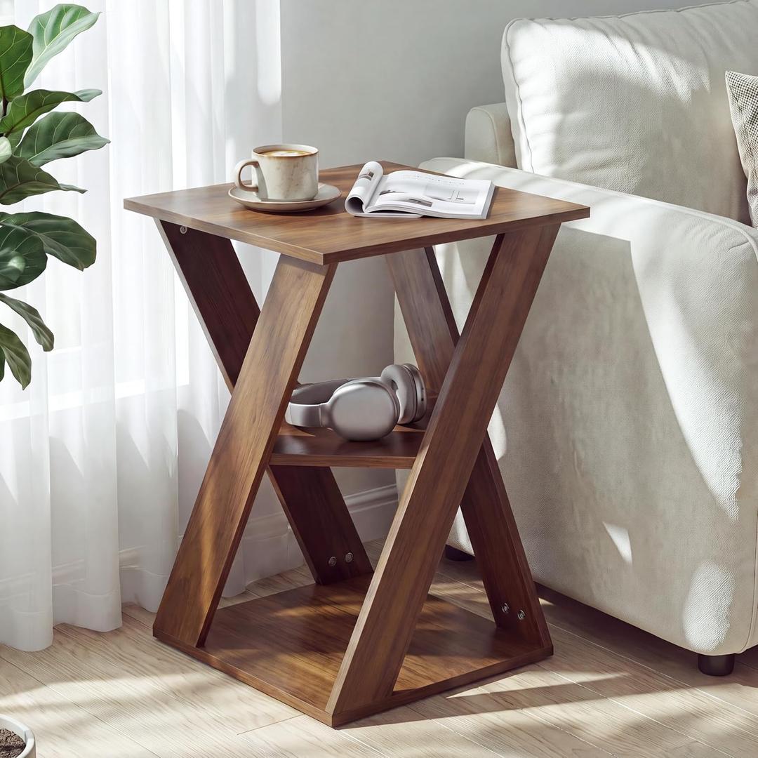 Modern Wooden Side Table, Living Room End Table, Nightstand, Walnut, 16 D x 16 W x 25 H inches