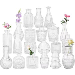 Set of 20 Glass Bud Vases,Small Clear Vases,Wedding Centerpiece Table Decorations,Clear Vintage Embossed Mini Vases,Flower Arrangements in for Party or Home Decor