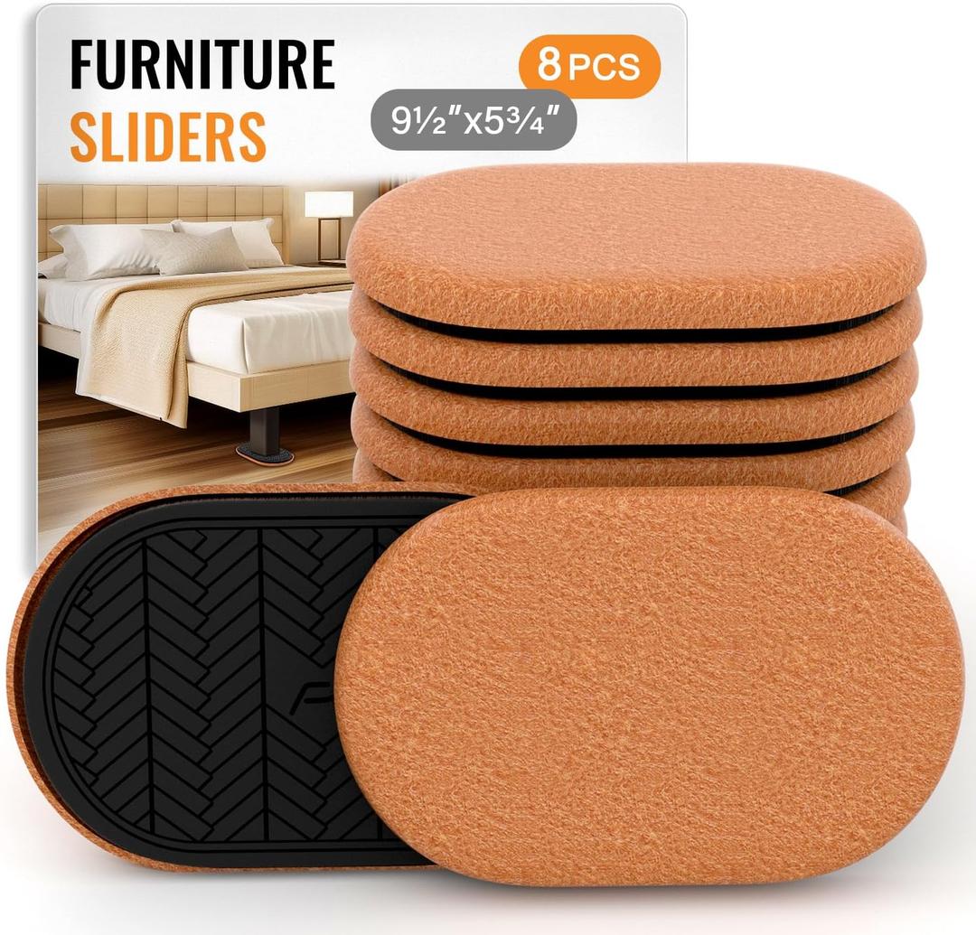 Furniture Sliders for Hardwood Floors Felt-8 Pack 9-1/2" Oval Reusable Furniture Slider with Extra Thick Design - Heavy-Duty Furniture Movers - Felt Sliders Effortless Moving