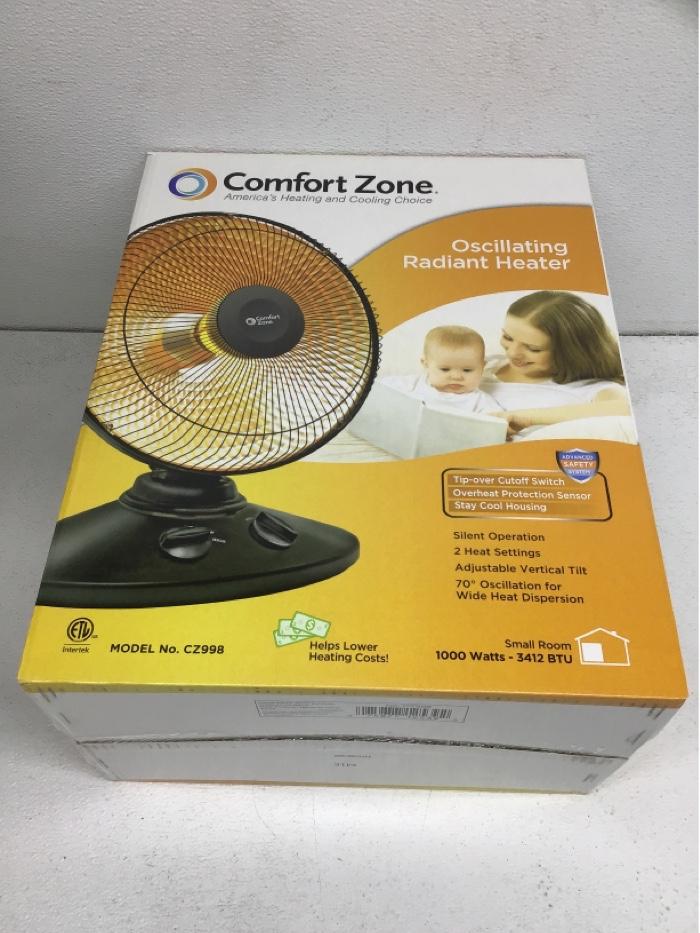 Comfort Zone CZ998 Electric Oscillating Radiant Dish Heater with Adjustable Tilt, Black