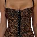 Leopard Tank Top for Women Sexy Corset Crop Tops Party Cami Top | Cheetah Sleeveless Crop Top, Hook-and-eye Closure, Night Club Women Clothes (Small, Brown)