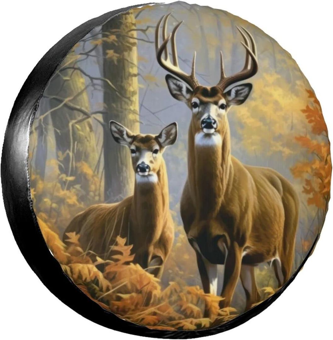 Rv Spare Tire Covers for Rv Trailers Wheel Protectors Tyre Covers Weatherproof and Dustproof Wheel Covers Universal Fit for Trailer Rv SUV Truck Travel Trailers Camper 15" - Two Deer (15 inch (Tire Diameter 70-75cm/27.5-29.5in))