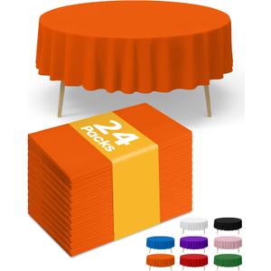 Niuara Orange Plastic Table Cloth - 24 Pack 84" Round Disposable Tablecloths for Round Tables, Waterproof Table Cover for Holiday Parties & Gatherings