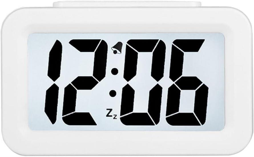 Hense Creative Nightlight Smart Light Alarm Clock Bedside Desk Table Electronic Clock Battery Operated Mute Luminous Alarm Clock with Adjustable Light HA35 (White)