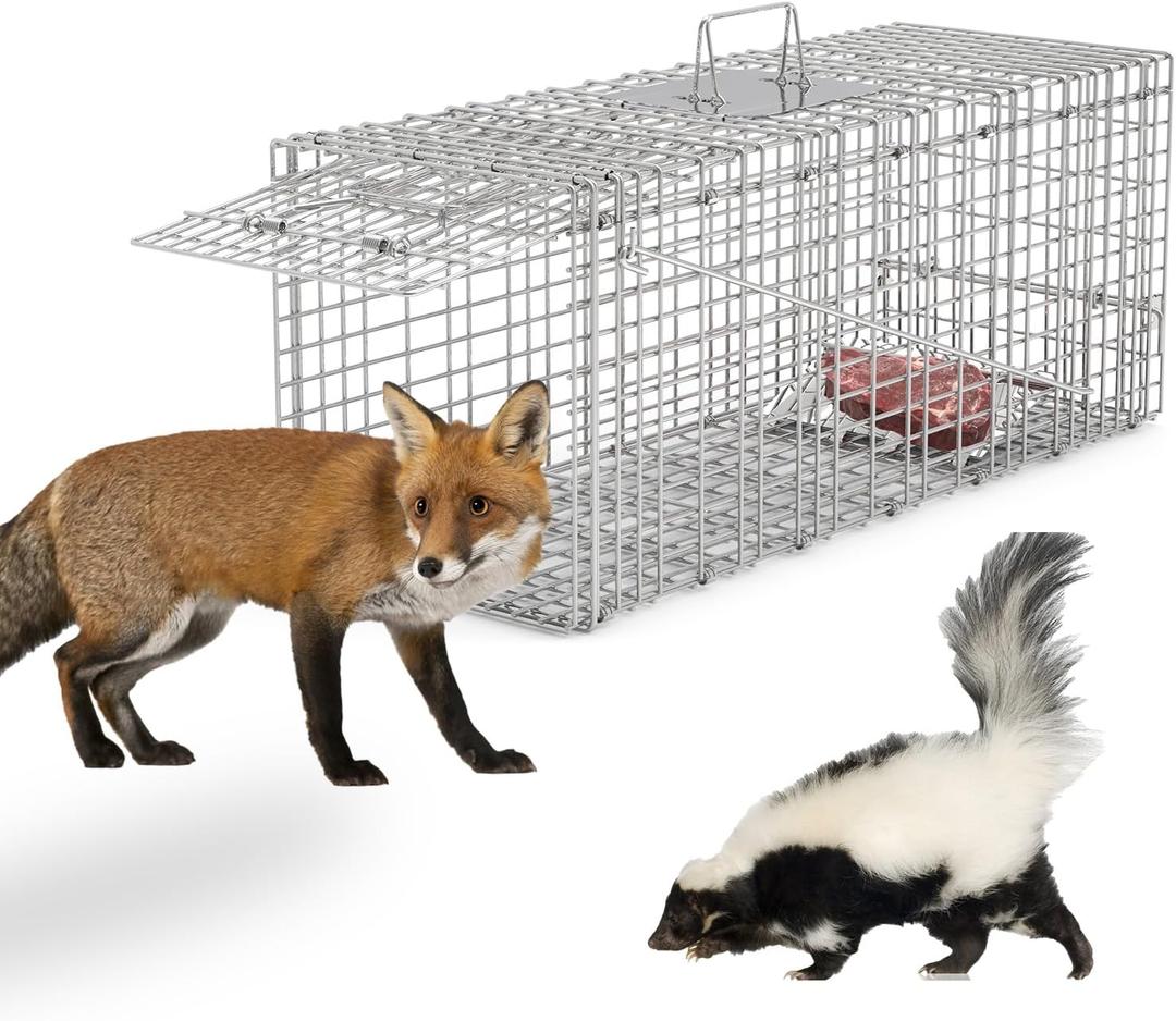 Heavy Live Animal Cage Trap,Collapsible Galvanized Wire with Pedal Triggers,Indoors/Outdoors Humane Cat Trap for Stray Cats,Squirrel,Raccoons,Mouse,Groundhogs, Foxes,Armadillos(30.51" 11.02 11.81)