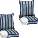 Arden Outdoor Deep Seat Cushion Set, Foam, 2-Pack, 24x24, Blue Stripe | Sofa, Couch, Conversation Set, Premium High-Density Foam, Never Flattens, Mold and Mildew Resistant