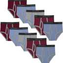 Fruit of the Loom Boys' Tag Free Cotton Briefs Underwear (Assorted Colors) (Large, Boys  10 Pack  Blue/Grey/Red)