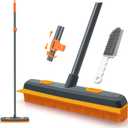 Pet Hair Removal Broom, 57.5 inches Rubber Brush Carpet Rake with Silicone Squeegee, Fur Remover Tool with Detailing Lint Comb for Cleaning Rug, Tile, Hardwood Floor (Gray Orange)