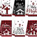 Oudain Sets of 6 Christmas Kitchen Towels Nativity Scene Cross Winter Hand Towels Kit Buffalo Plaid Jesus Dishcloths Christmas Kitchen Decor Novelty Christ Gifts for Xmas Party Home Farmhouse Supplies