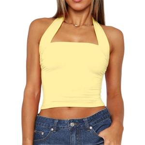 TiulZial Women Sexy Halter Neck Backless Tank Top Open Back Sleeveless Slim Fit Y2k Summer Tops (Yellow, S)