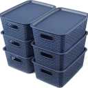6 Pack Plastic Storage Baskets With Lids,Breathable Stackable Storage Bins with Fine Glitter,Small Storage Containers,Organizing Storage Baskets for Desktops,Closets,Playrooms,Offices,Navy Blue