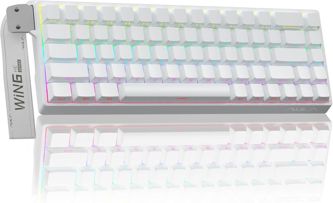 AULA WIN68 HE Mechanical Gaming Keyboard 60%, Hall Effect Magnetic Switch, Fast Trigger Mode Adjustable Actuation, 8000Hz Polling Rate, RGB Backlit, Wired White Keyboard for Laptop/PC Gamer