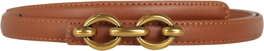 Women's Leather Belt with Buckle - Ideal for Dresses, Jeans, and Coats (28-31 (Pant 6-10), W081-brown-gold)