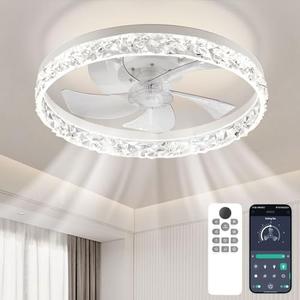 19.7" Low Profile Ceiling Fans with Lights and Remote, Ceiling Fans with Light/6 Wind Speeds/Stepless Color Temperature, Flush Mount Ceiling Fan for Bedroom, Living Room, Dining Room