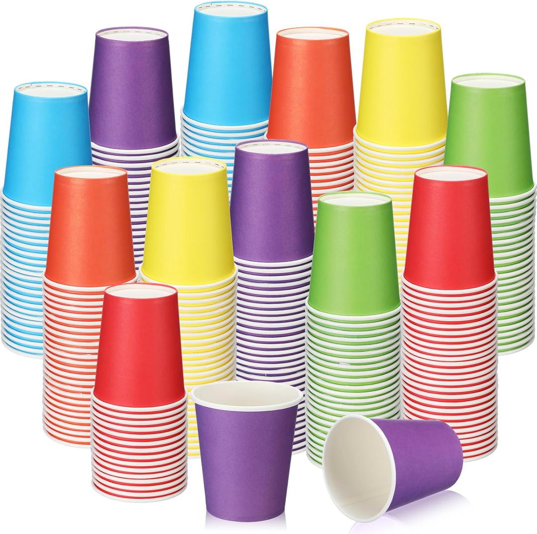 Mimorou 300 Pack 8 oz Disposable Paper Cups, 6 Colors Double PE Coated Coffee Cups for Beverage Hot Cold Drinks for Cafe Tea Drinking Party Picnic Office Home Water Juice (Bright)