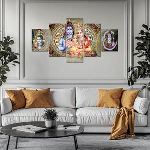 Hindu Decorations for Wall - Shiva Wall Art Ganesha Painting (60''Wx32''H) Shiva Parvati Family Canvas Print Religion Picture Framed - Home Living Room Bedroom Decor (Artwork-29)