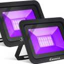 2 Pack 365nm 30W LED Black Light,Blacklight Flood light with Plug and Switch, 4.9ft Power Cord, IP66 Waterproof, for Indoor or Outdoor Glow Party, Stage Lighting,Body Paint, Fluorescent Poster