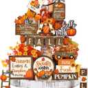 Maitys 21 Pcs Thanksgiving Tiered Tray Decor Set Fall Pumpkin Gnome Truck Scarecrow Wood Sign Rustic Farmhouse Decor Hello Fall Wood Bead Decorative Tabletop Sign for Autumn Thanksgiving Day(Vintage)