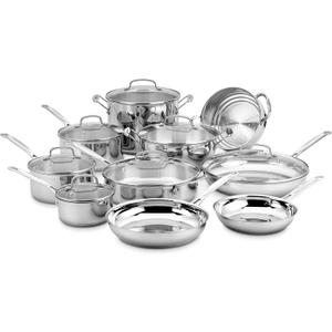 Cuisinart 17-Piece Stainless Steel Cookware Set, Chef's Classic Steel Collection with Pure Aluminum Core for Quick and Even Heat, Cool Grip Handles, Dishwasher Safe, 77-17N
