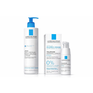 Set Of 2 La RochePosay Lipikar Body Lotion Daily Repair Moisturizing Cream, Fragrance Free Body Moisturizer with Shea Butter, Body Lotion for Dry Skin, Moisturizing for Sensitive Skin and La Roche-Posay Toleriane Dermallergo Eye Cream Soothing Repair Moisturizer