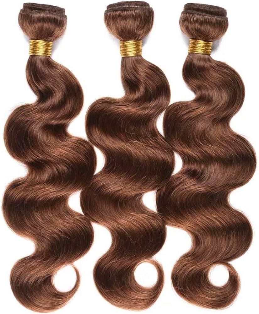 FEEL ME Brazilian Virgin Hair Body Wave 3 Bundles(14 16 18) Unprocessed Human Hair Weave Bundles 8A Mink Brazilian Hair Weave Bundles Color 4 Light Brown Hair Bundles Extensions