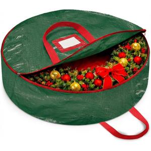 2 x ZOBER Christmas Wreath Storage Container 36 Inch - Wreath Bag for Artificial Wreaths Box - Dual Zippered Wreaths Storage Bag with Strong Durable Handles - Green