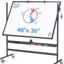 Maxtek Rolling White Board on Wheels 48x36 in, Double-Sided Magnetic Black