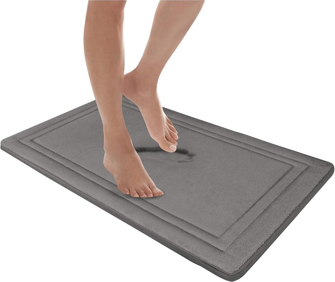 MICRODRY Quick Drying Memory Foam Framed Bath Mat with GripTex Skid-Resistant Base, 21x34, Dark Grey
