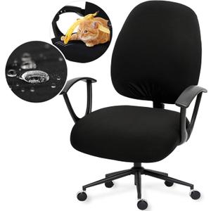 Water-resistant Stretchable Computer Chair Covers - Washable Rotating Backrest and Seat Protectors for Pets - Black