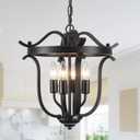 Yidelloc Black Chandelier Farmhouse Cage Pendant Light E12 4 Light Ceiling Light Fixtures Vintage Chandeliers for Dining Room Kitchen Entryway Hallway Foyer