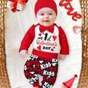 MIGU Baby Boy Valentines Day Outfit Long Sleeve Romper+Pants+Hat My First Valentines Day Baby Boy Outfit 3Pcs Spring Outfit (Red), 3-6 M