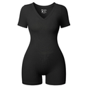 OQQ Women Rompers Short Sleeve V Neck Summer Casual Stretch Overalls Shorts Jumpsuit 2025 Clothes (Black,Small)