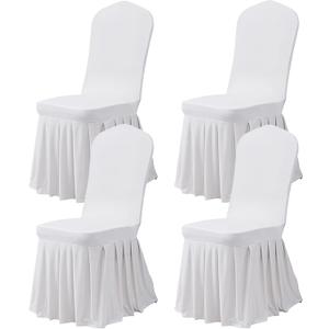 Dimatic Dining Room Chair Covers Set of 4, Stretch Parsons Slipcovers with Skirt Super Fit Spandex Chair Seat Protector Cover for Dining Room, Hotel, Ceremony (White)