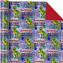 WRAPAHOLIC Reversible Wrapping Paper - Mini Roll - 17 Inch x 33 Feet - Unique Dinosaur and Solid Red Design for Kid's Birthday, Party, Baby Shower, Set of 2
