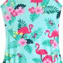 Girls Swimsuit One Piece Bathing Suit with Adjustable Straps Cute Little Kids Swimming Suits Beach Swimwear 4T-12 (5, Flamingo Floral Green)