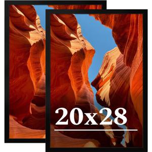 20x28 Picture Frame Set of 2, 20 x 28 Black Picture Frame with HD Plexiglas, 20 by 28 Poster Frame, Display Frame for Vertical or Horizontal, Presenting Spatial Aesthetics-Form & Light Series
