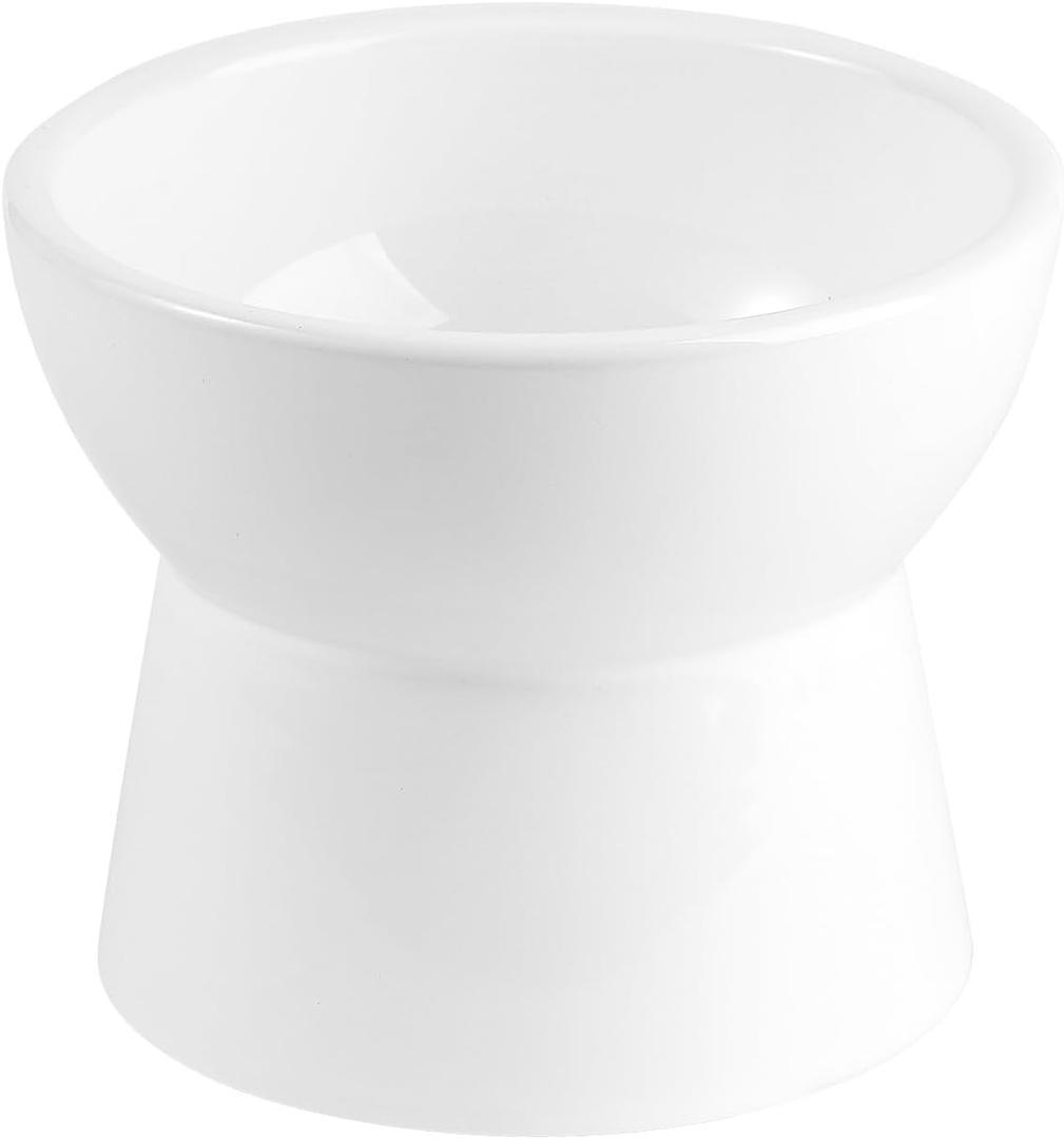 Elevated Cat Water Bowl - Raised Ceramic Cat Food Dish - Anti Vomiting - Extra Wide Whisker Friendly - Microwave & Dishwasher Safe - 6.1 inch - 18.5 oz - 550 ml