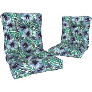 Outdoor Seat Chair Cushions, Tufted Back Patio Furniture Cushions Set of 2, Water Repellent Wicker Replacement for Home Garden Chairs, 42x21x4 Inch, Blue Salmone Tropical