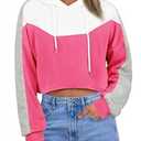 FAIRY SEASON Womens Cropped Hoodies Color Block Long Sleeve Crop Pullover Sweatshirts Hooded Crop Top Shirt Y2K Workout Tops (Small, Rose Pink)