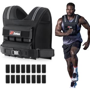 ZELUS Weighted Vest Men, 36lb. Weight Vest with Adjustable Iron Weights for Muscle Building Strength & Functional Training, Weighted Vest for Men with Reflective Strips. (Black)