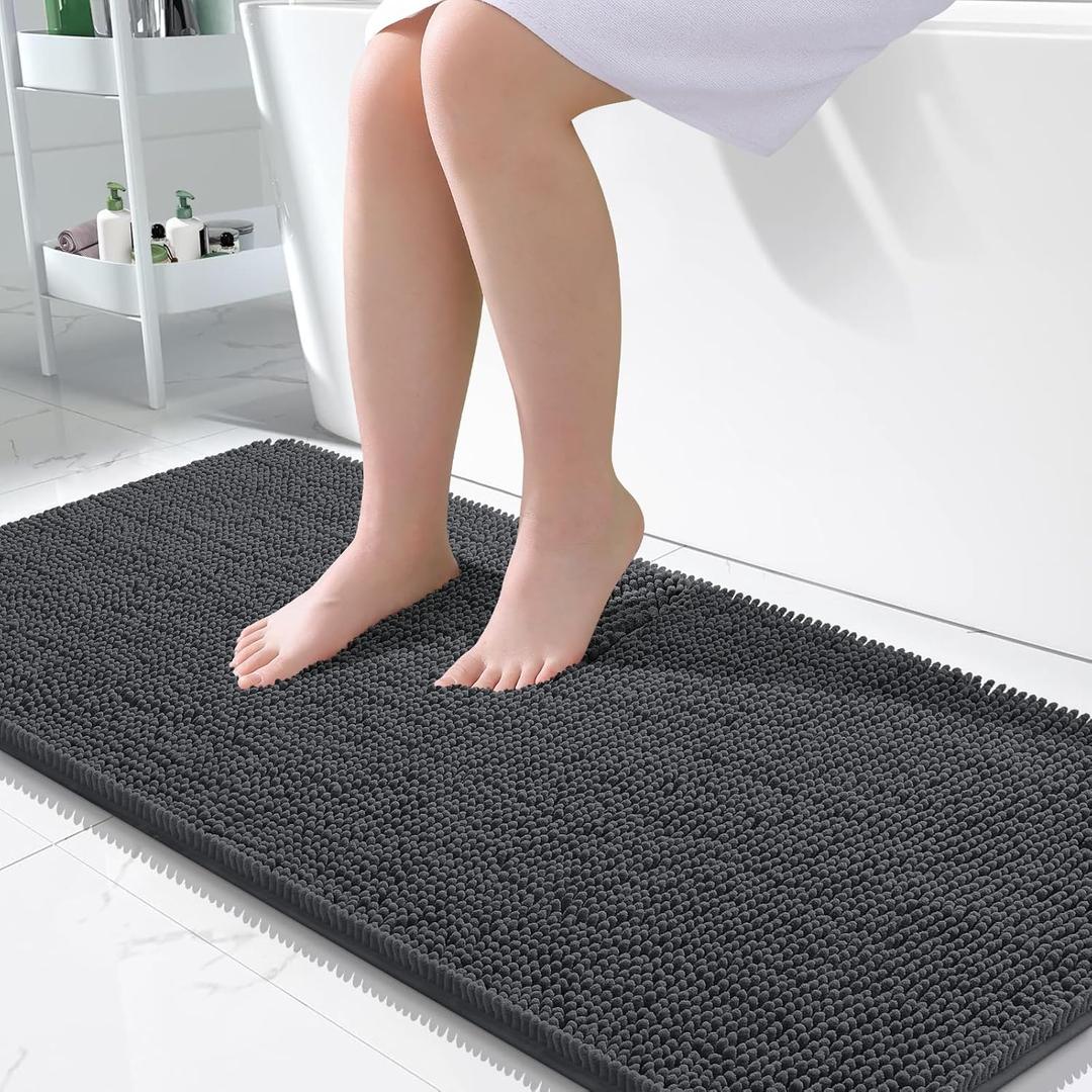 OLANLY Bathroom Rugs 50x30, Extra Soft Absorbent Chenille Bath Rugs, Rubber Backing Quick Dry, Machine Washable Bath Mats for Bathroom Floor, Tub and Shower, Home Decor Accessories, Dark Grey