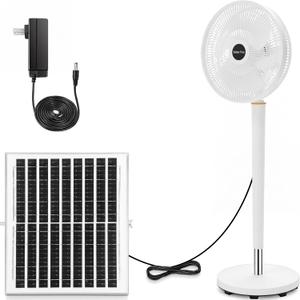Riakrum 12 Inch Solar Standing Fan, 8800mah Rechargeable Oscillating Standing with Solar Panel, Two Charging Methods, 3 Speeds, Remote Control Floor Fan for Home Warehouse, 12 x 42.5 inches/ 30.5 x 108 cm
